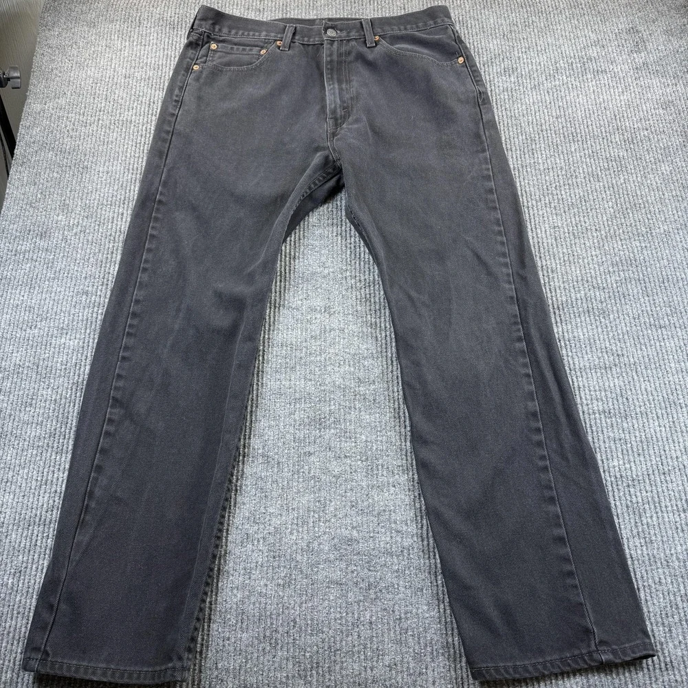 Levis 505 Jeans Mens 35x30 Gray Charcoal Straight Leg Denim Mid Rise Casual